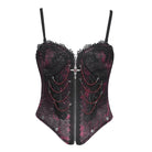 EVA LADY Women's Gothic Floral Embroidered Lace Straps Tank Top Red