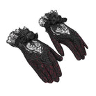 EVA LADY Women's Gothic Floral Embroidered Rose Lace Gloves Red