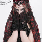 EVA LADY Women's Gothic Floral Embroidered Rose Lace Gloves Red