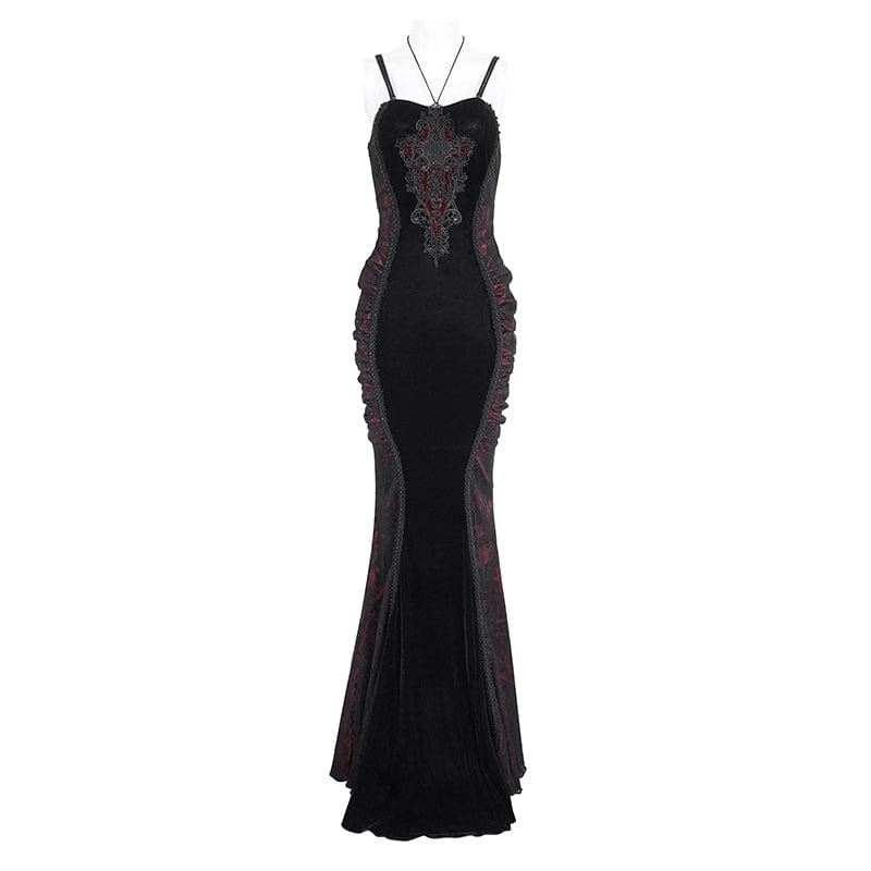 EVA LADY Women's Gothic Floral Embroidered Ruched Fishtail Dress