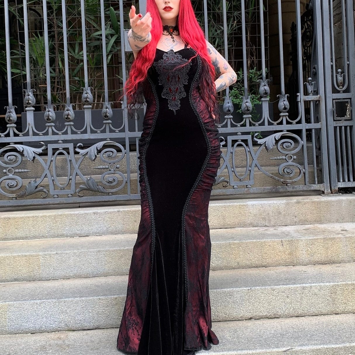 EVA LADY Women's Gothic Floral Embroidered Ruched Fishtail Wedding Dress