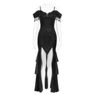 EVA LADY Women's Gothic Floral Embroidered Tassels Off-shoulder Slip Dress Black
