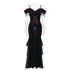 EVA LADY Women's Gothic Floral Embroidered Tassels Off-shoulder Slip Dress Black-Purple