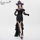 EVA LADY Women's Gothic Floral Embroidered Tassels Off-shoulder Slip Dress Black-Purple