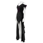 EVA LADY Women's Gothic Floral Embroidered Tassels Off-shoulder Slip Dress Black-Purple