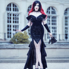 EVA LADY Women's Gothic Floral Embroidered Tassels Off-shoulder Slip Dress Wedding Dress Black