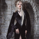 EVA LADY Women's Gothic Floral Embroidered Velvet Long Dress Wedding Dress Black