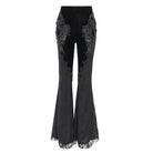 EVA LADY Women's Gothic Floral Embroidered Velvet Splice Lace Flared Leggings Black