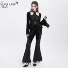 EVA LADY Women's Gothic Floral Embroidered Velvet Splice Lace Flared Leggings Black