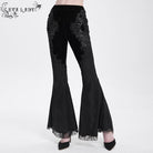 EVA LADY Women's Gothic Floral Embroidered Velvet Splice Lace Flared Leggings Black