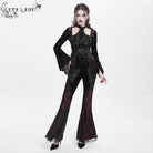 EVA LADY Women's Gothic Floral Embroidered Velvet Splice Lace Flared Leggings Red