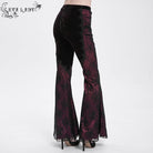 EVA LADY Women's Gothic Floral Embroidered Velvet Splice Lace Flared Leggings Red