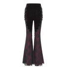 EVA LADY Women's Gothic Floral Embroidered Velvet Splice Lace Flared Leggings Red