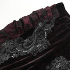 EVA LADY Women's Gothic Floral Embroidered Velvet Splice Lace Flared Leggings Red