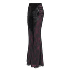 EVA LADY Women's Gothic Floral Embroidered Velvet Splice Lace Flared Leggings Red