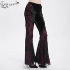 EVA LADY Women's Gothic Floral Embroidered Velvet Splice Lace Flared Leggings Red