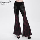 EVA LADY Women's Gothic Floral Embroidered Velvet Splice Lace Flared Leggings Red