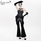 EVA LADY Women's Gothic Floral Faux Leather&Velvet Ruffle Pants Black
