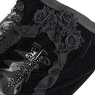 EVA LADY Women's Gothic Floral Faux Leather&Velvet Ruffle Pants Black