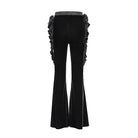 EVA LADY Women's Gothic Floral Faux Leather&Velvet Ruffle Pants Black