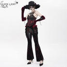 EVA LADY Women's Gothic Floral Faux Leather&Velvet Ruffle Pants Red