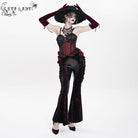 EVA LADY Women's Gothic Floral Faux Leather&Velvet Ruffle Pants Red