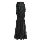 EVA LADY Women's Gothic Floral Lace Beaded Chained Long Skirt Black