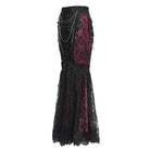 EVA LADY Women's Gothic Floral Lace Beaded Chained Long Skirt Black-Red