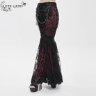 EVA LADY Women's Gothic Floral Lace Beaded Chained Long Skirt Black-Red