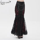 EVA LADY Women's Gothic Floral Lace Beaded Chained Long Skirt Black-Red