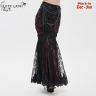 EVA LADY Women's Gothic Floral Lace Beaded Chained Long Skirt Black-Red