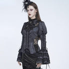 EVA LADY Women's Gothic Floral Lace Patchwork Lace-up Puff Flare Sleeve Blouse