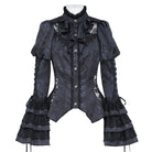 EVA LADY Women's Gothic Floral Lace Patchwork Lace-up Puff Flare Sleeve Blouse