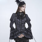 EVA LADY Women's Gothic Floral Lace Patchwork Lace-up Puff Flare Sleeve Blouse
