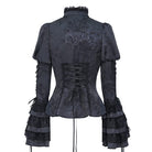 EVA LADY Women's Gothic Floral Lace Patchwork Lace-up Puff Flare Sleeve Blouse
