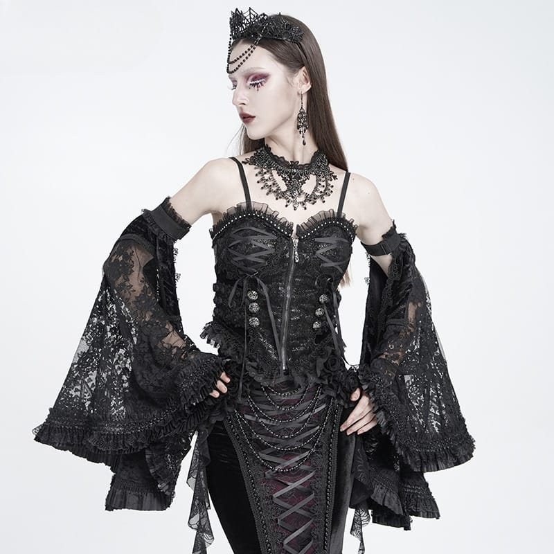 EVA LADY Women's Gothic Floral Lace Ruffled Flare Arm Sleeves