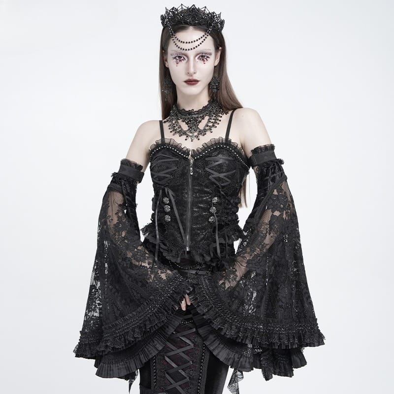 EVA LADY Women's Gothic Floral Lace Ruffled Flare Arm Sleeves