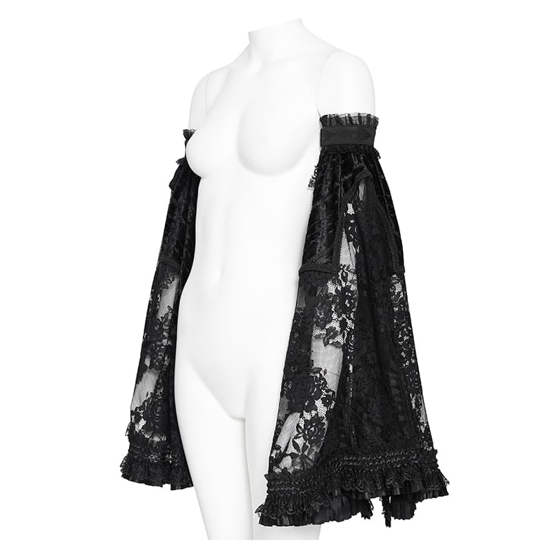 EVA LADY Women's Gothic Floral Lace Ruffled Flare Arm Sleeves