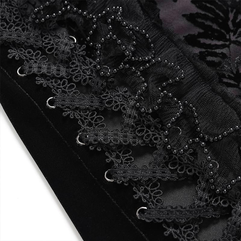 EVA LADY Women's Gothic Floral Side Lace-up Beaded Ruffle Chain  Slip Dress