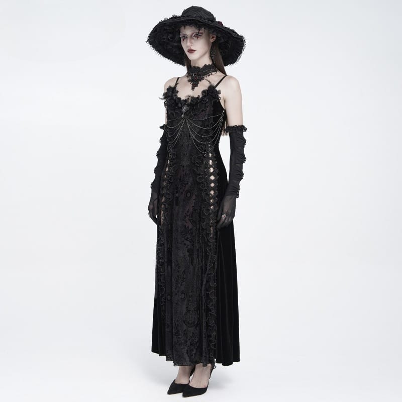 EVA LADY Women's Gothic Floral Side Lace-up Beaded Ruffle Chain  Slip Dress