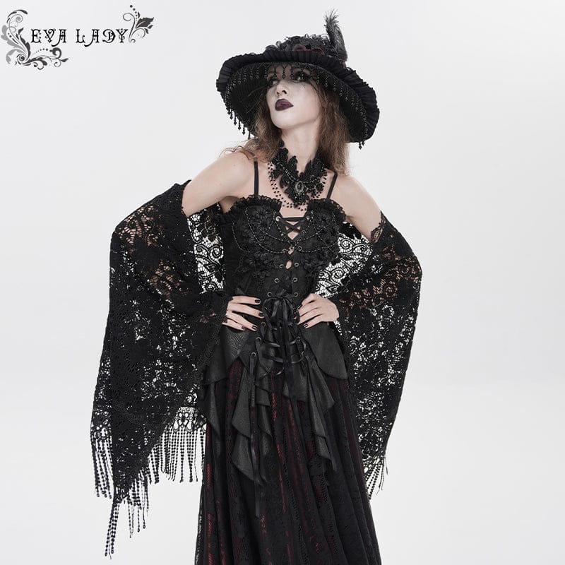 EVA LADY Women's Gothic Floral Tassels Cape