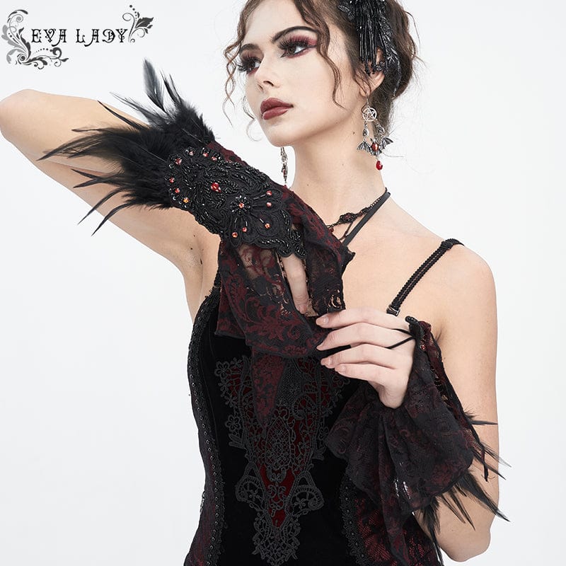 Eva Lady Red Romantic Sexy Gothic Lace Fringed Bra Top for Women 