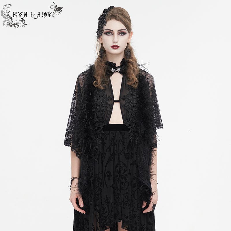 EVA LADY Women's Gothic Irregular Fluffy Hem Lace Cape