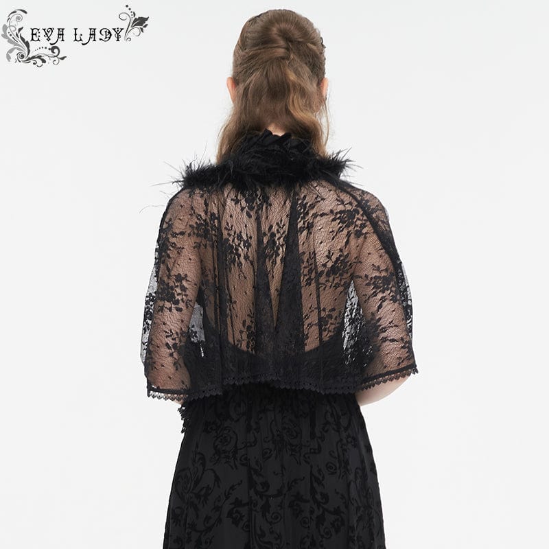 EVA LADY Women's Gothic Irregular Fluffy Hem Lace Cape