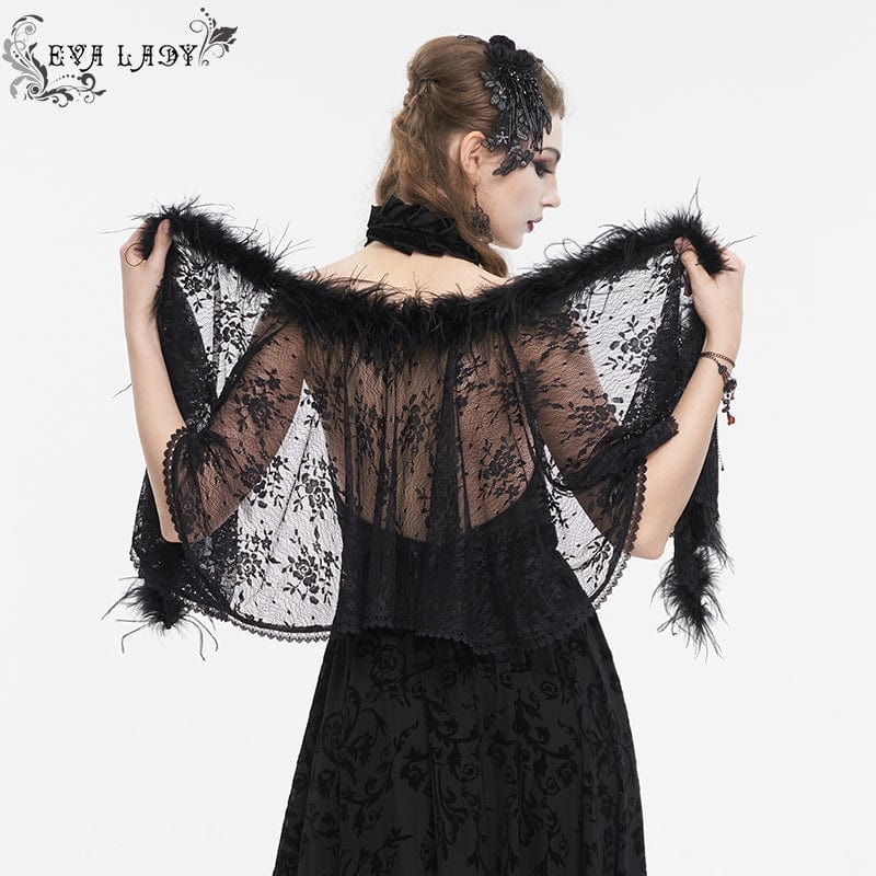 EVA LADY Women's Gothic Irregular Fluffy Hem Lace Cape