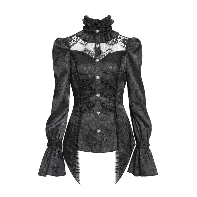 Women's Gothic Jacquard Lace Stand Collar Long Sleeve Shirt – Punk