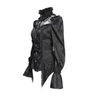 EVA LADY Women's Gothic Jacquard Lace Stand Collar Long Sleeve Shirt