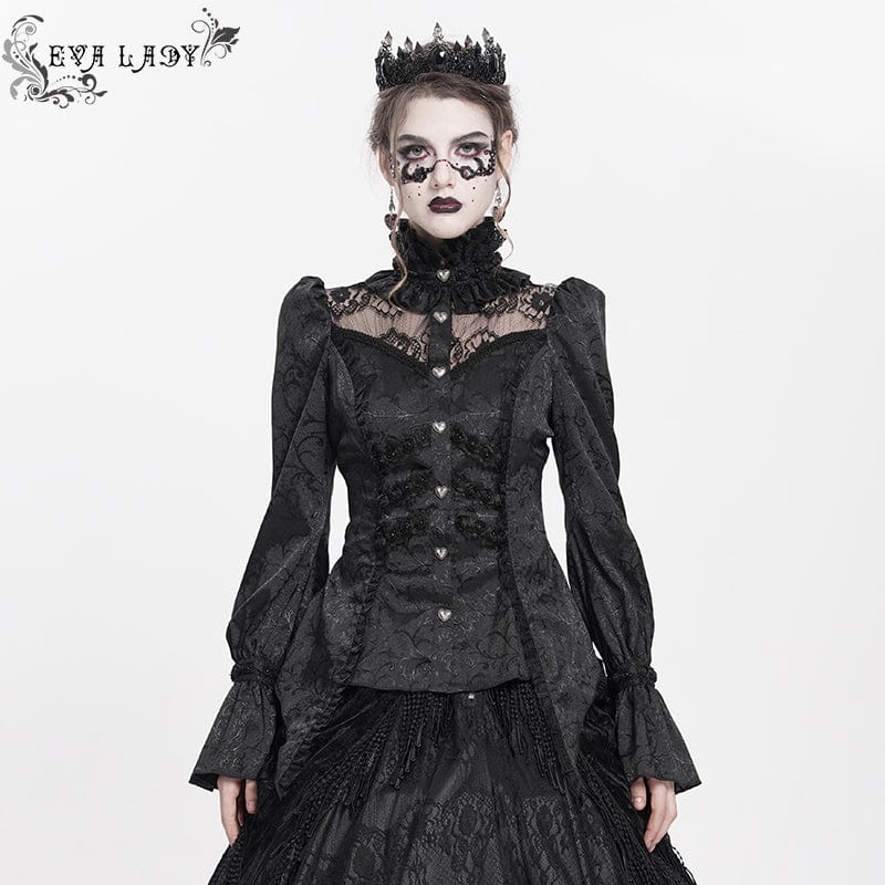 Women's Gothic Jacquard Lace Stand Collar Long Sleeve Shirt – Punk