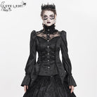 EVA LADY Women's Gothic Jacquard Lace Stand Collar Long Sleeve Shirt