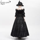 EVA LADY Women's Gothic Jacquard Tassels Buckle-up Long Skirt Black